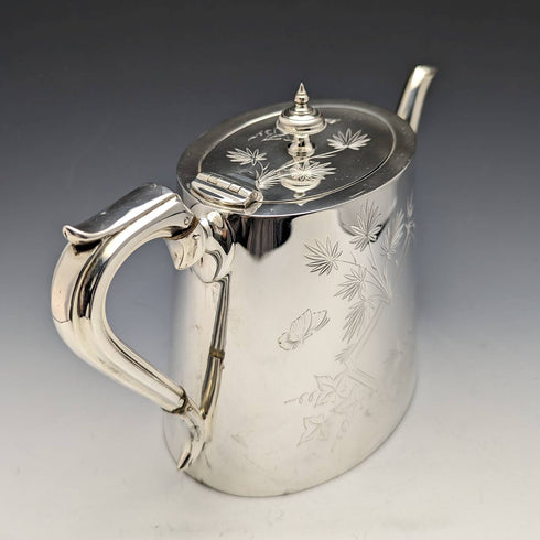 1870s British antique silver plated drum teapot 669g